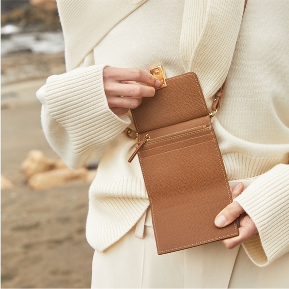 Polene Numéro Sept Crossbody Wallet textured camel EUC